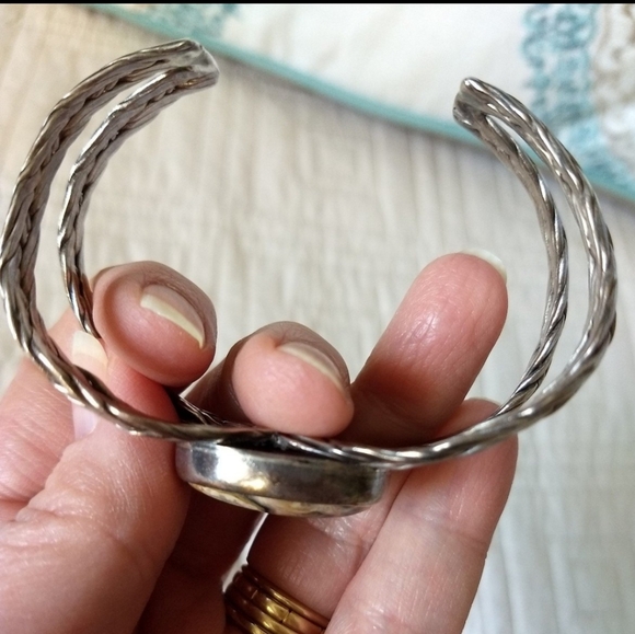 Sterling Silver Leopard Jasper Artisan Cuff Bracelet with Double Plate Braids - Picture 3 of 12